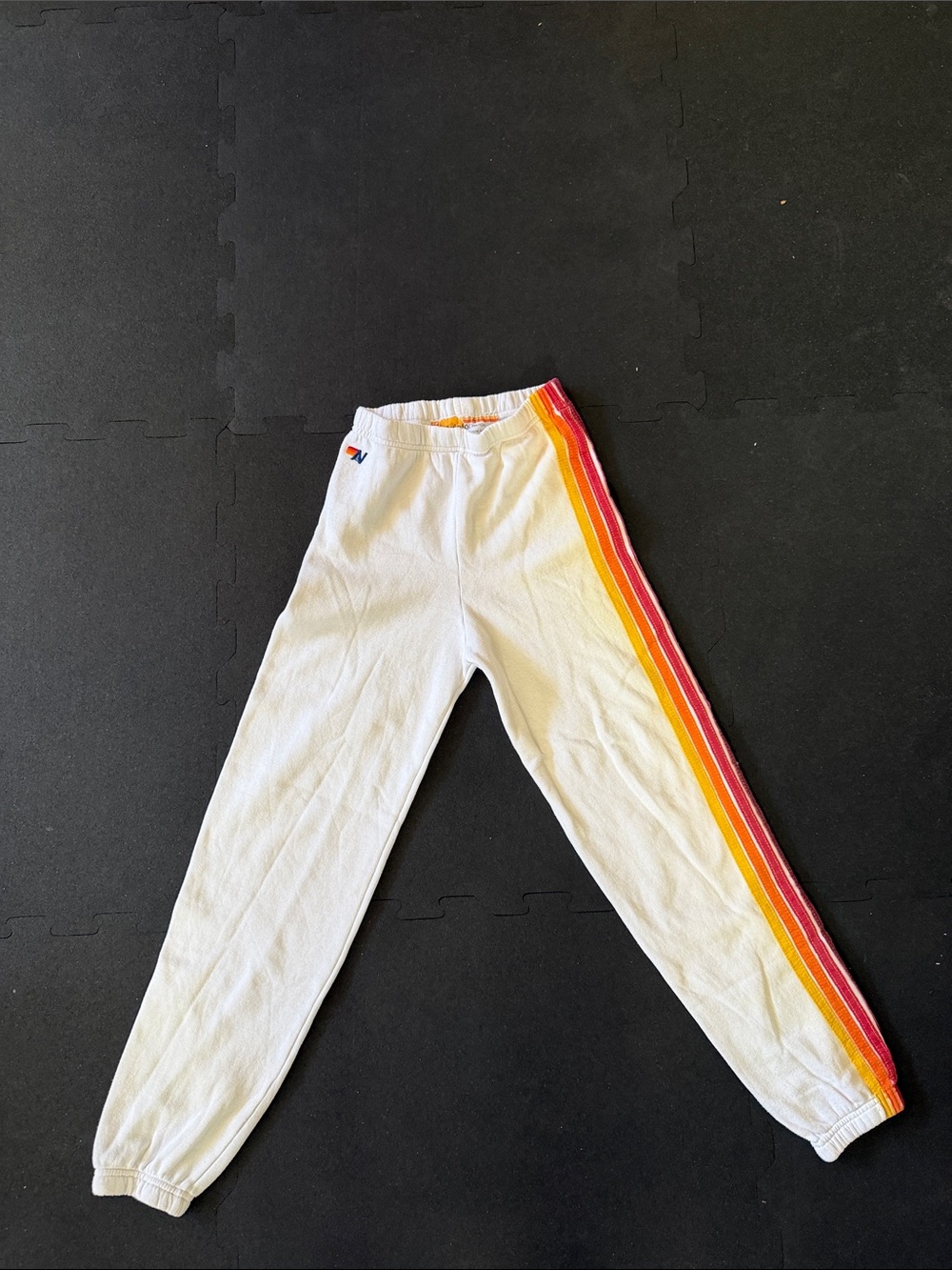 Aviator Nation Kids size 14 White Jogger Pants with Red & Yellow Side Stripes